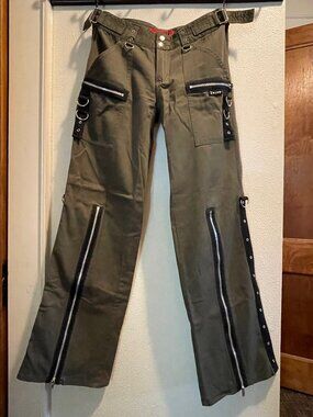 RARE Vintage Y2K NWOT Tripp NYC bondage pants 5 wide leg army olive green HTF 27
